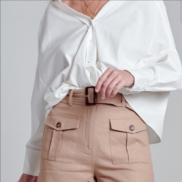 Luxury LINEN Khaki High-Rise Belted Shorts, NWT. - Picture 6 of 13